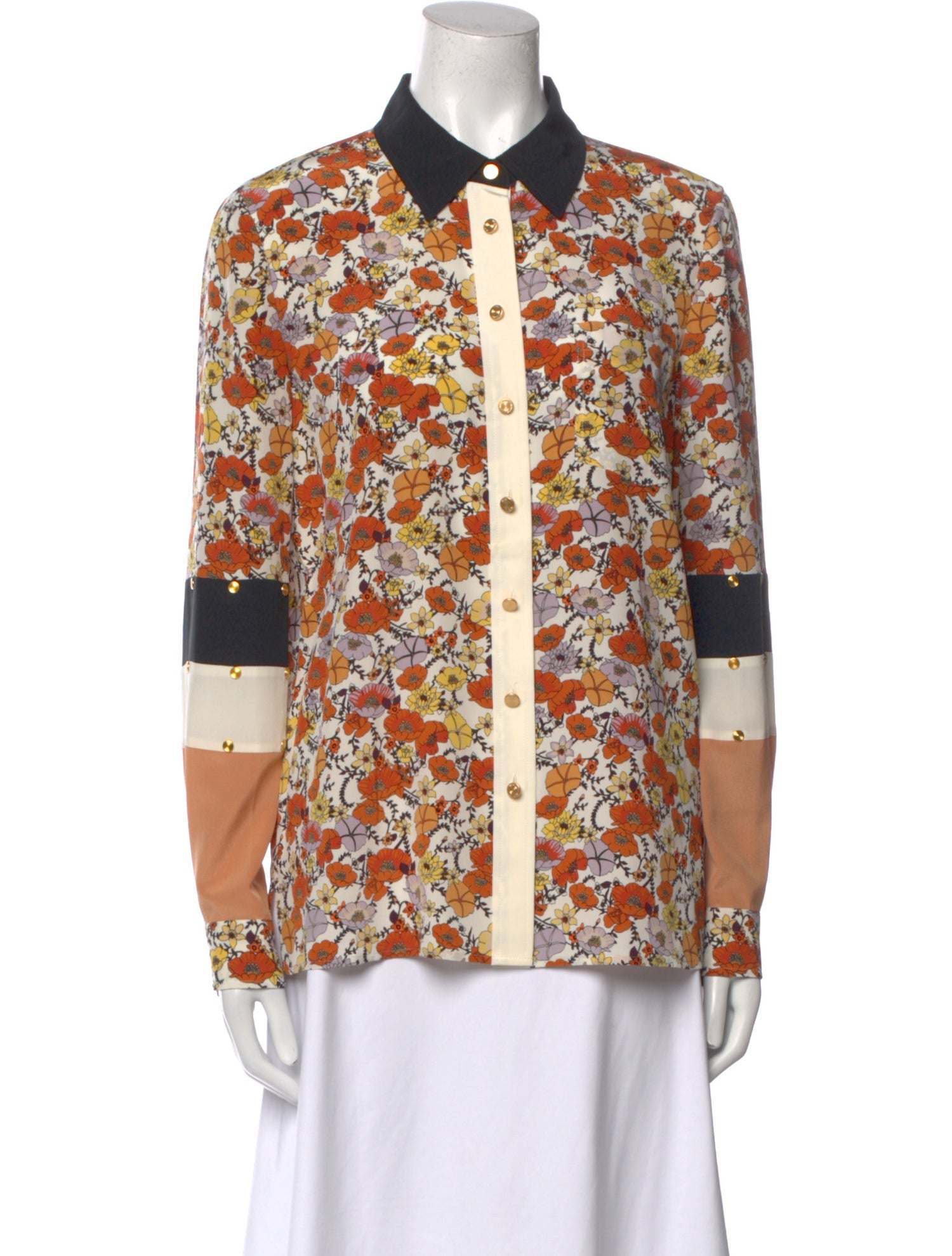 Tory Burch Silk Floral Print Button-Up Top