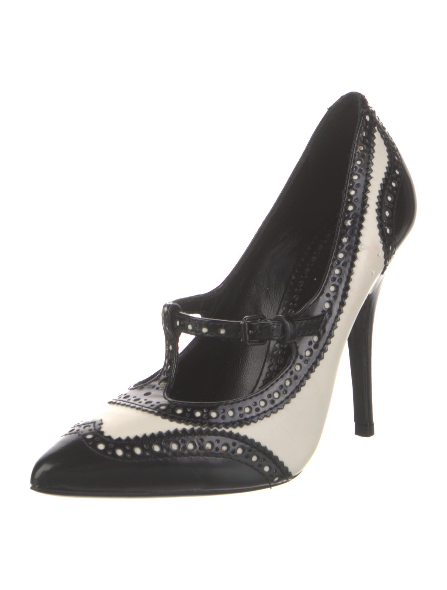 Tory Burch Leather Colorblock Pattern T-Strap Pumps