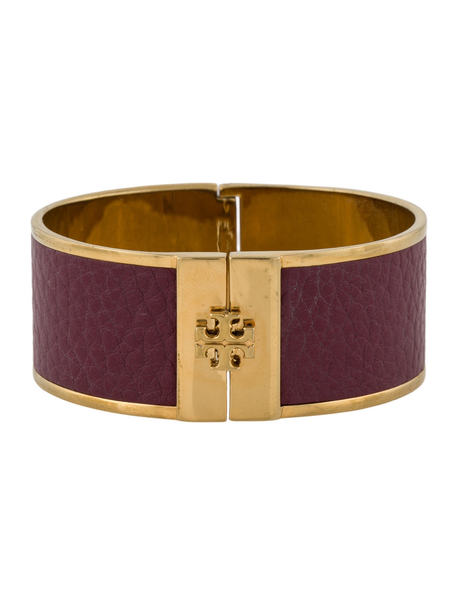 Tory Burch Leather Inlay Hinged Bangle Bracelet