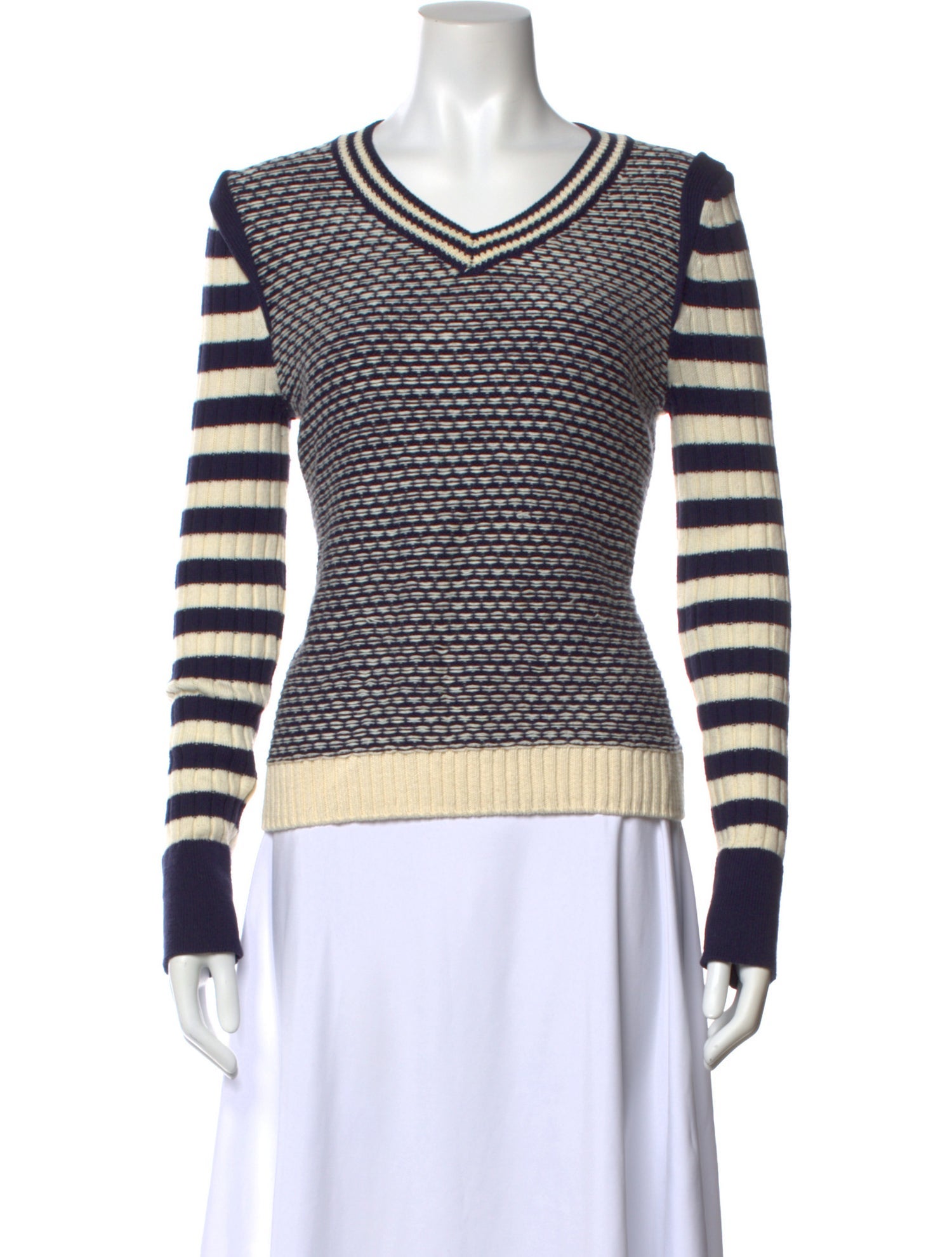 Tory Burch Striped V-Neck Sweatshirt