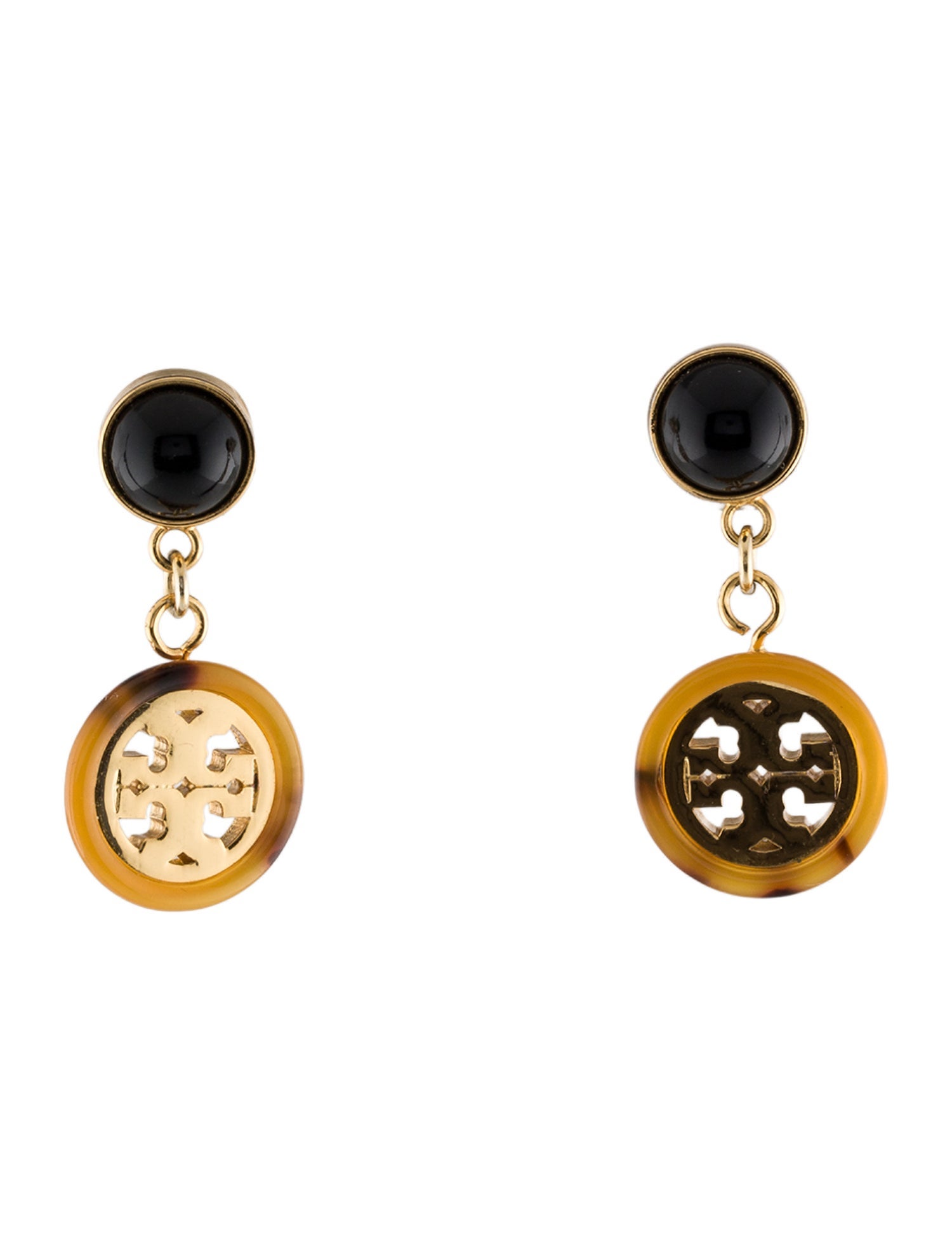 Tory Burch Tortoise Shell Logo Drop Earrings