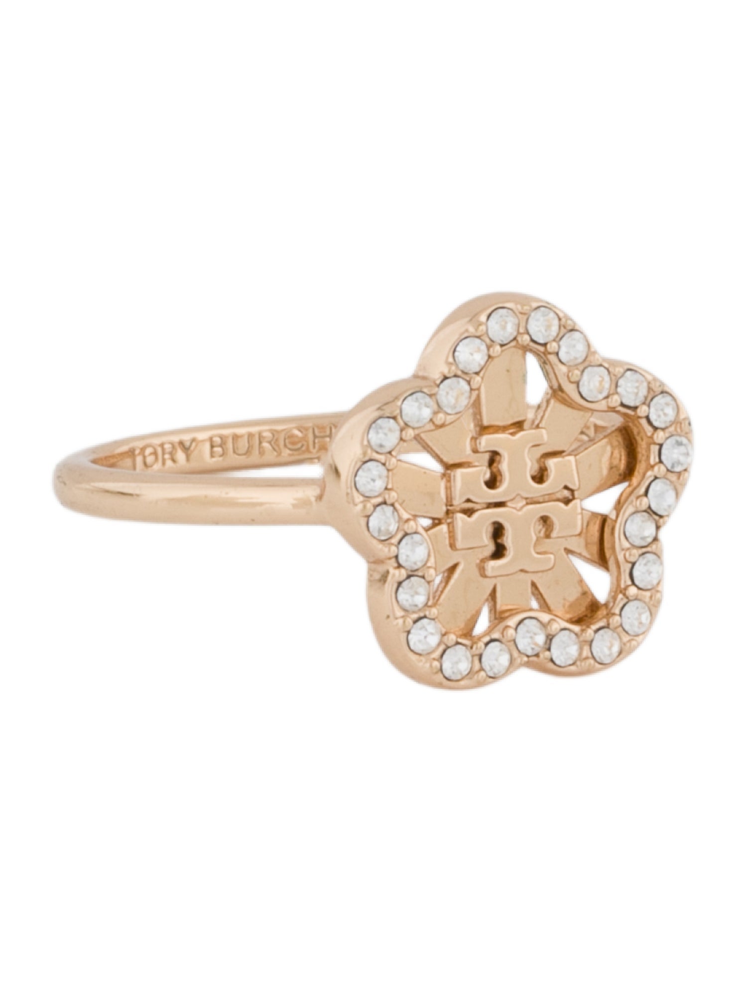 Tory Burch Crystal Logo Cocktail Ring