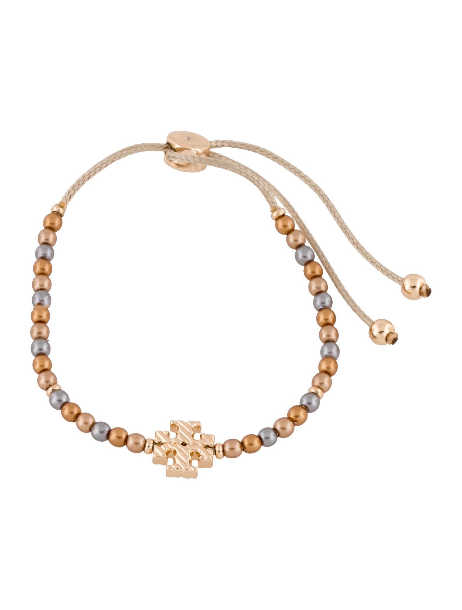 Tory Burch Faux Pearl, Bead & Cord Textured Logo Slider Bracelet