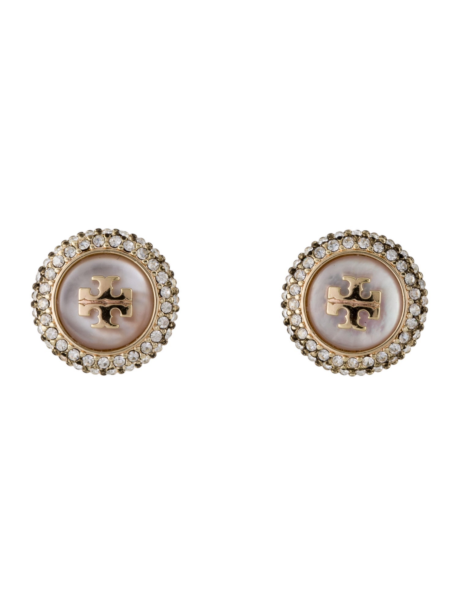 Tory Burch Mother Of Pearl, Resin & Pave Crystal Stud Earrings