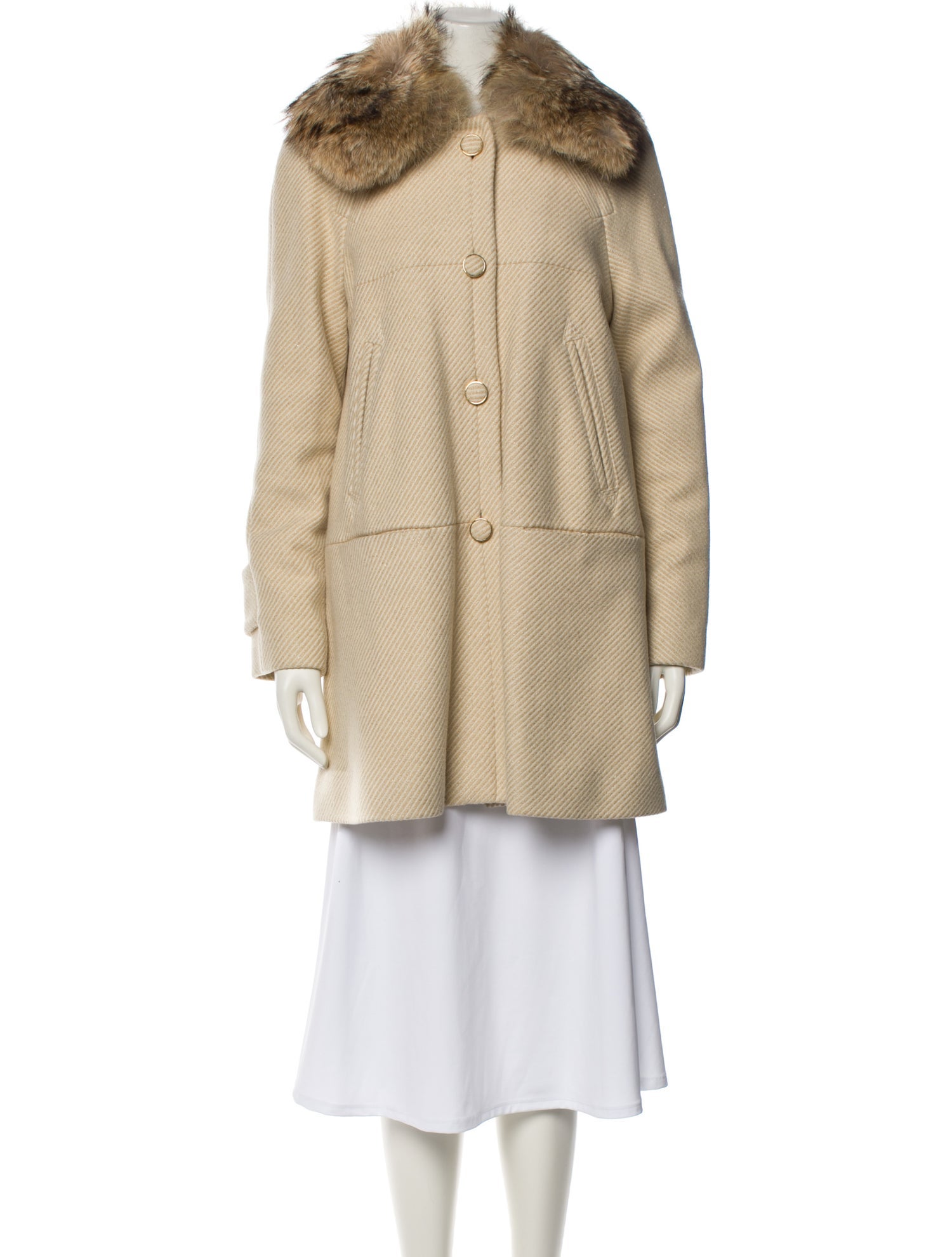 Tory Burch Wool Colorblock Pattern Fur Coat