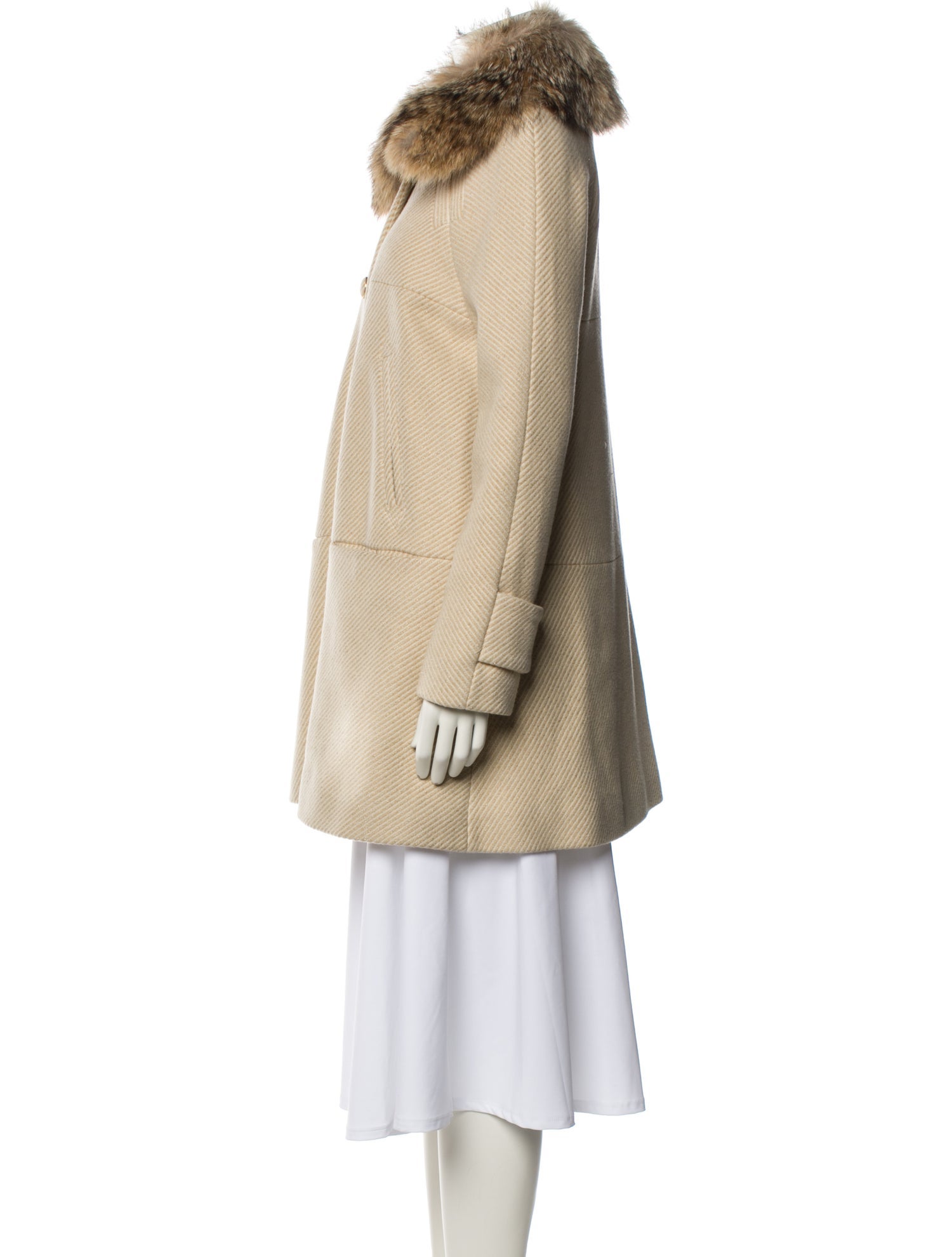 Tory Burch Wool Colorblock Pattern Fur Coat