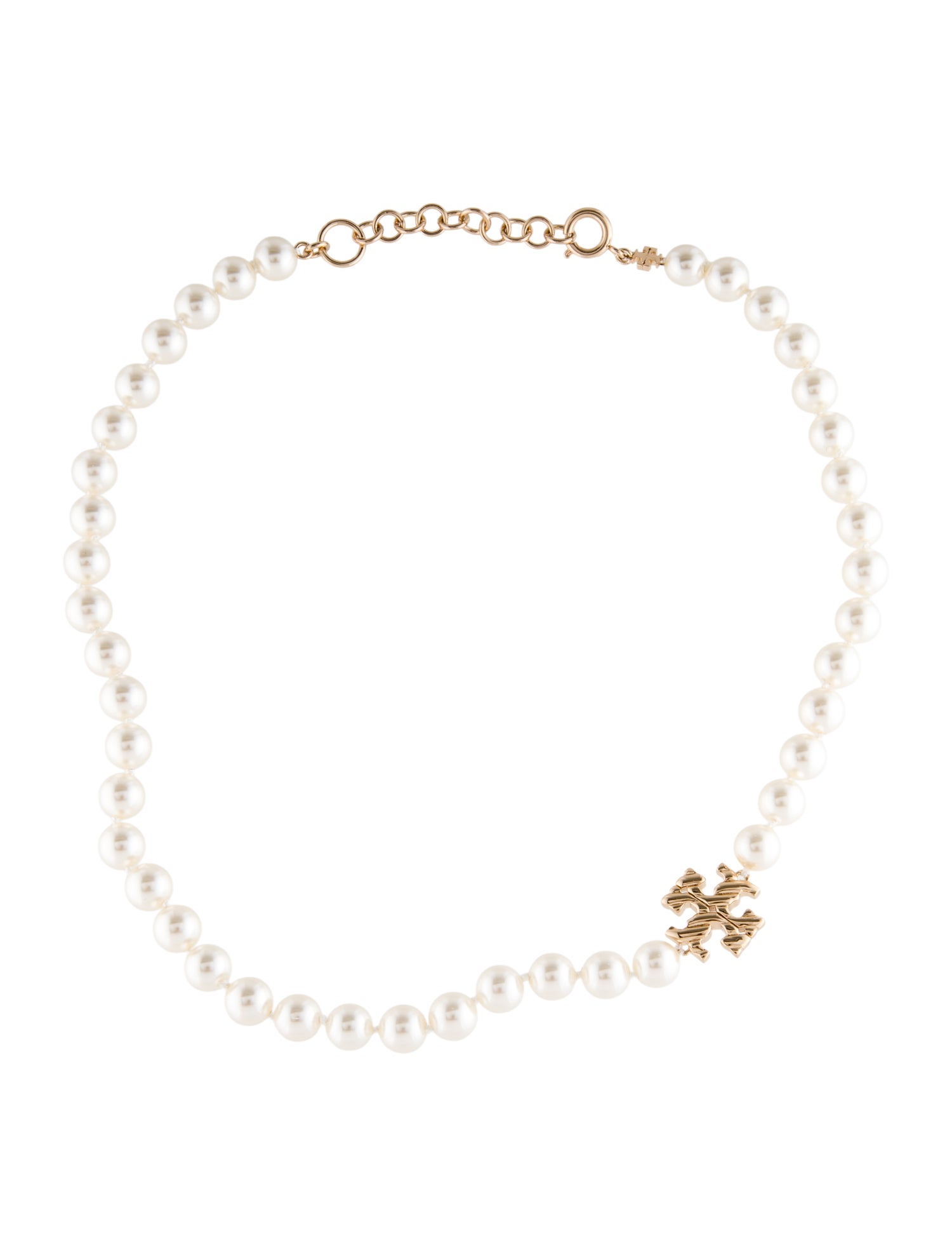 Tory Burch Textured Rope Logo Pearl Necklace