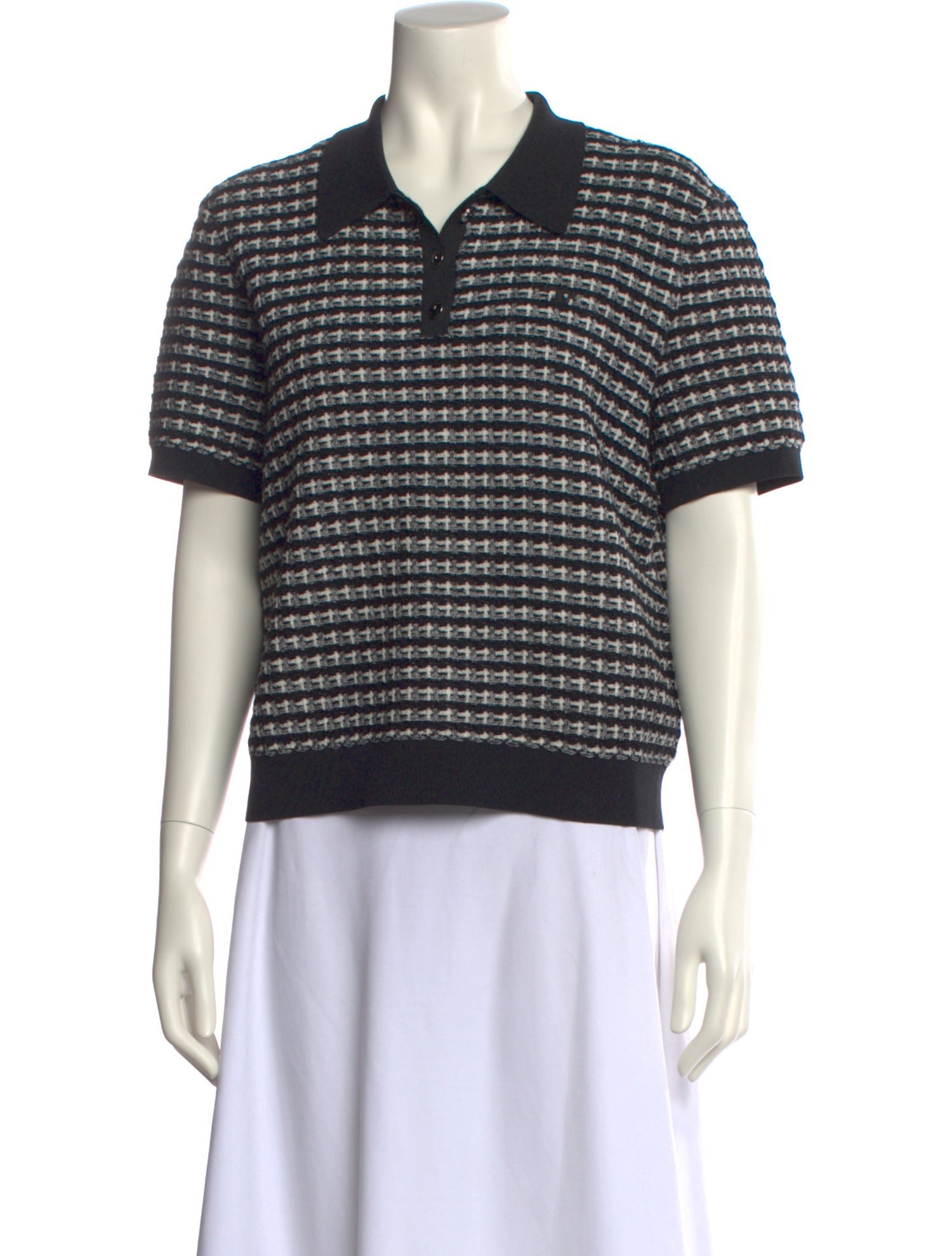 Tory Burch Tweed Pattern Short Sleeve Polo