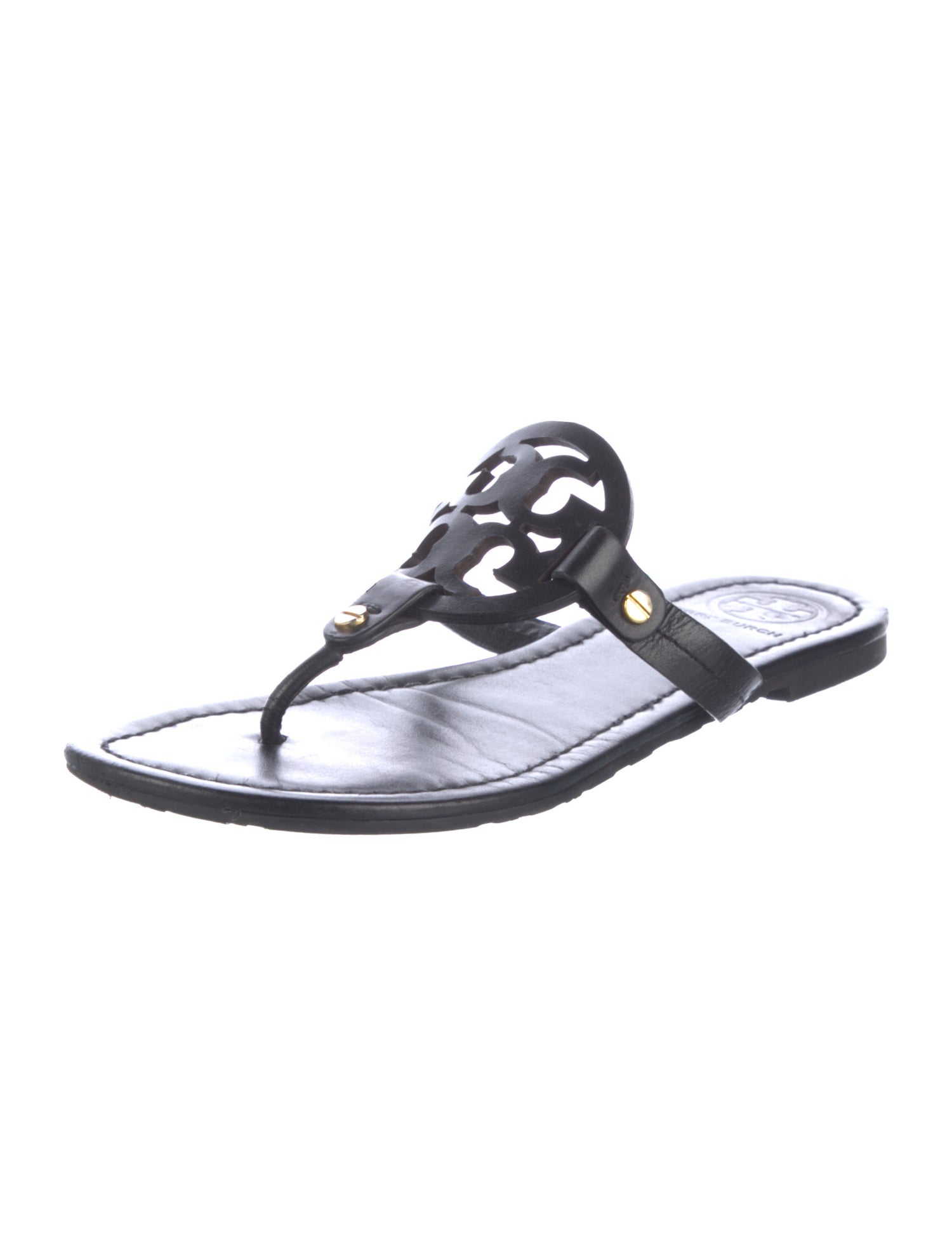 Tory Burch Leather Lasercut Accents T-Strap Sandals