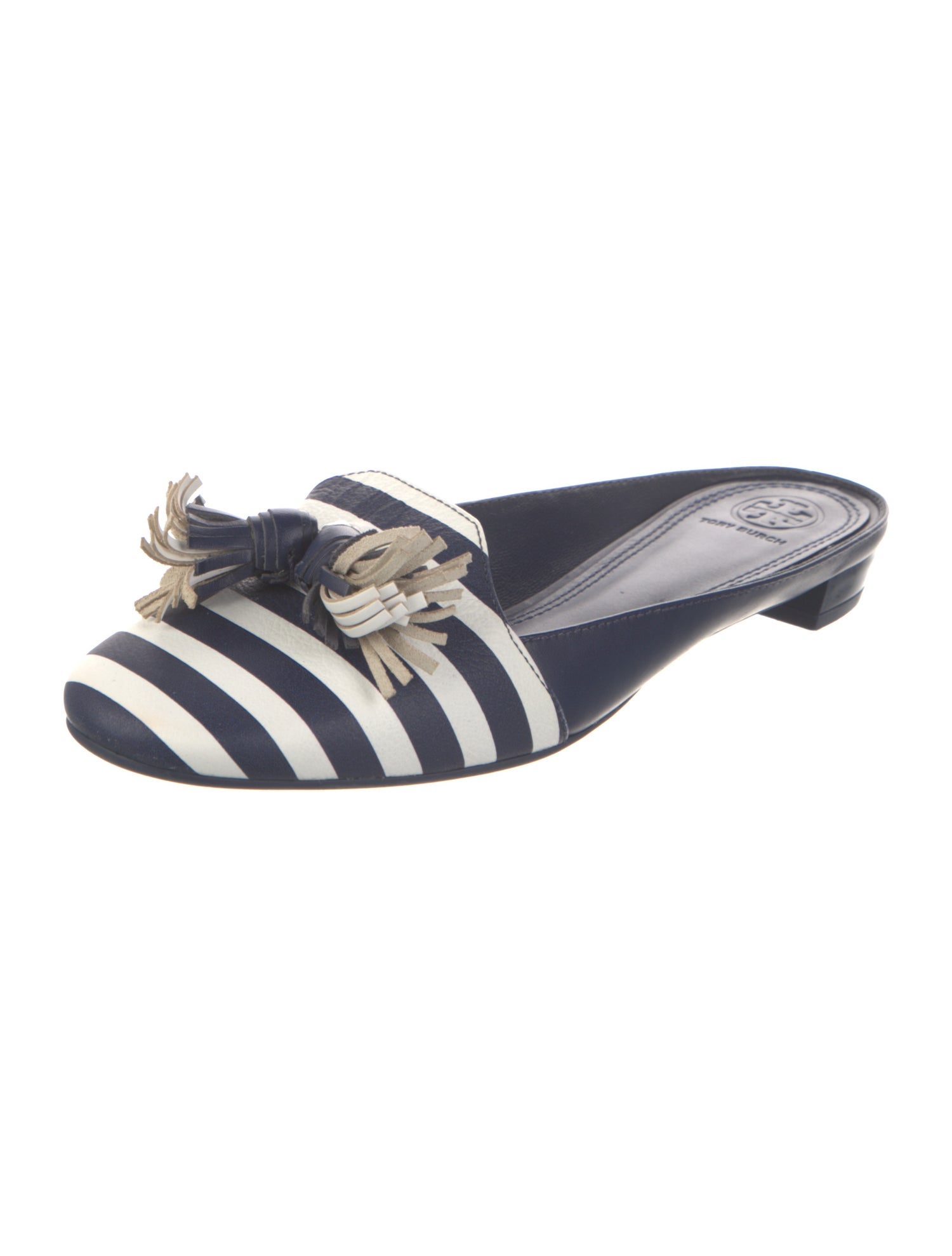 Tory Burch Leather Striped Mules