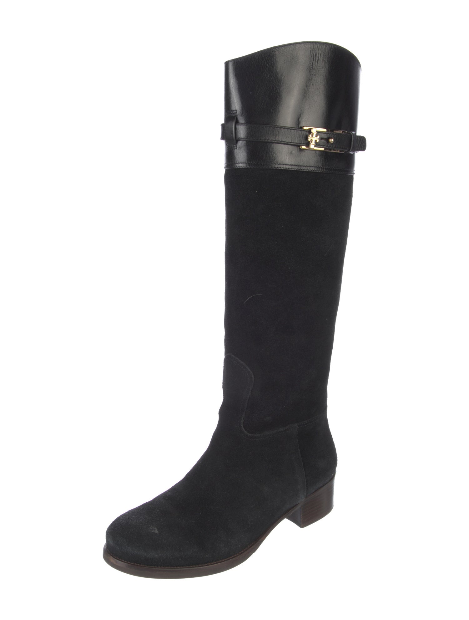 Tory Burch Suede Leather Trim Embellishment Riding Boots