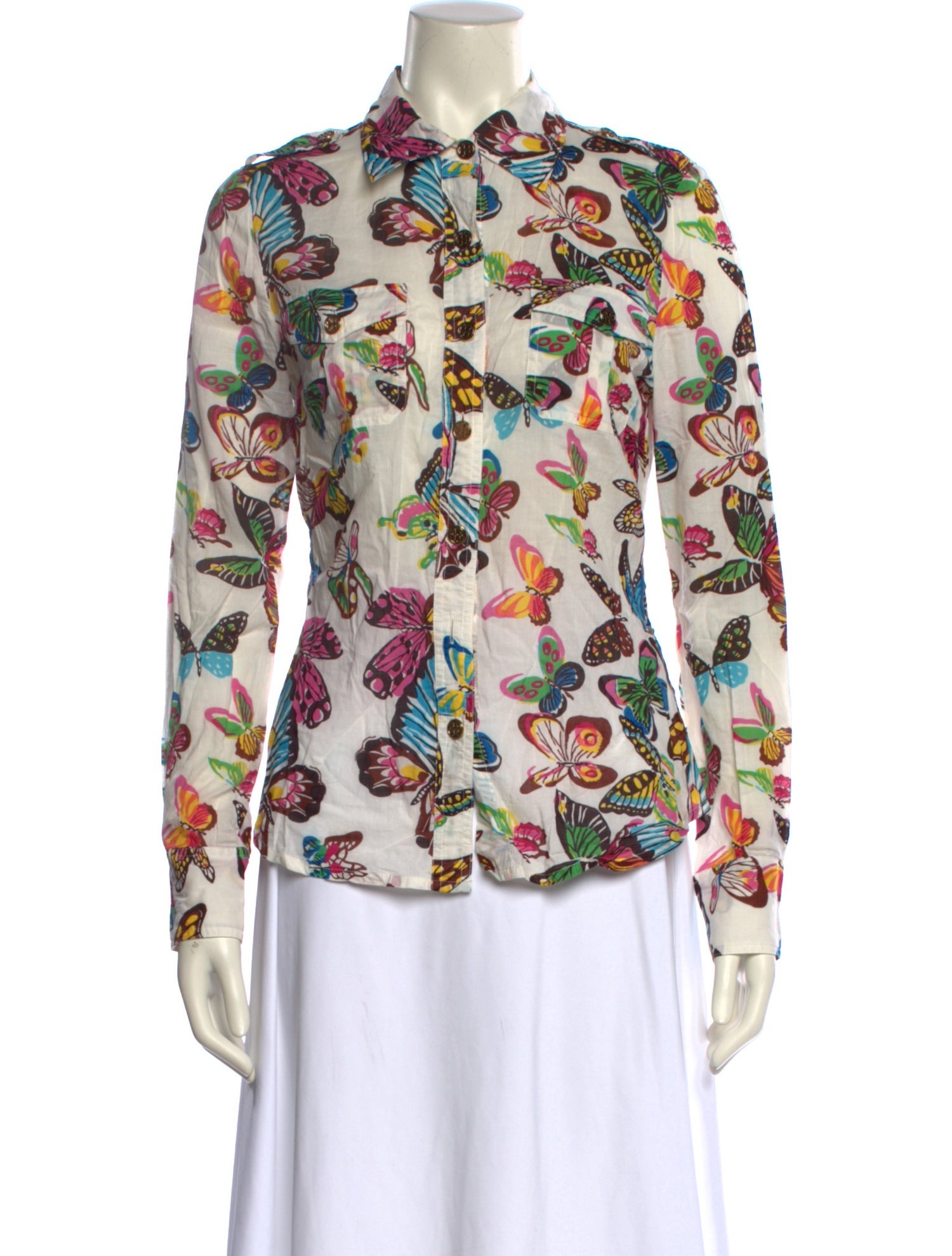 Tory Burch Printed Long Sleeve Button-Up Top