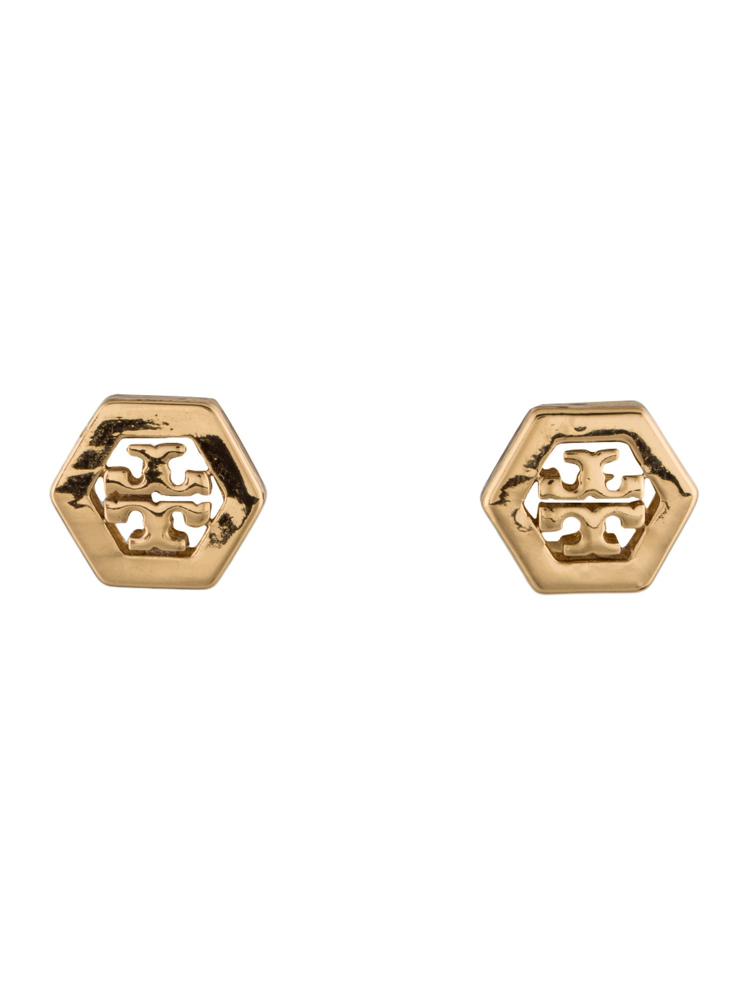 Tory Burch Hexagon Logo Stud Earrings