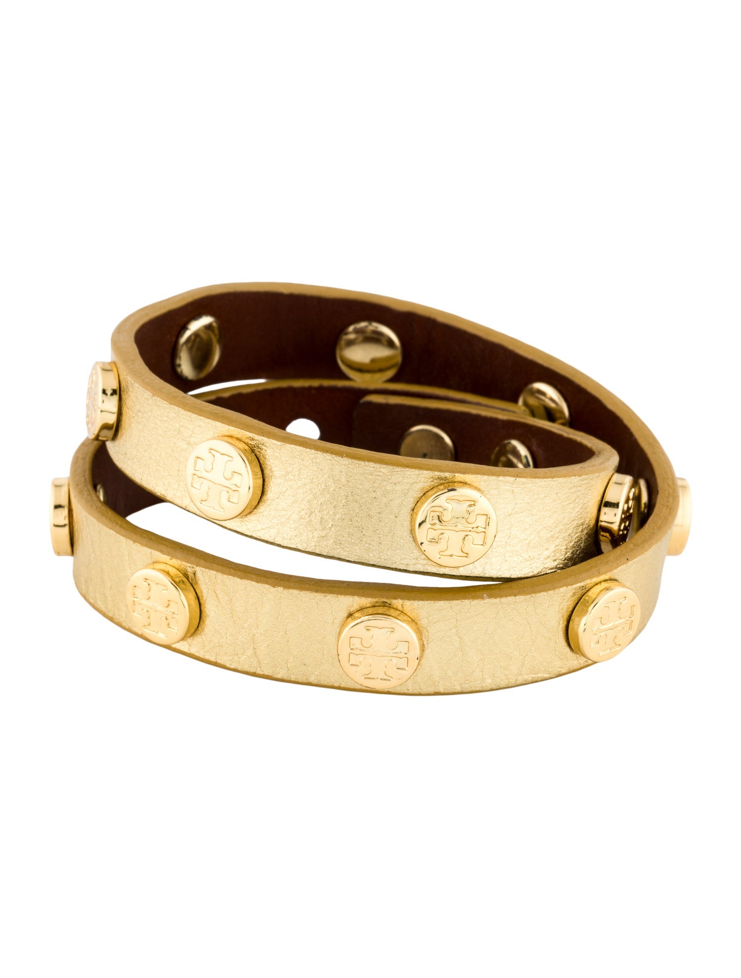 Tory Burch Leather Logo Stud Double Wrap Bracelet