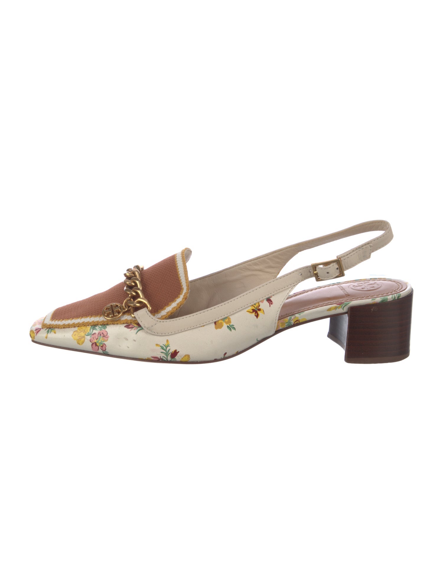 Tory Burch Leather Floral Print Slingback Flats