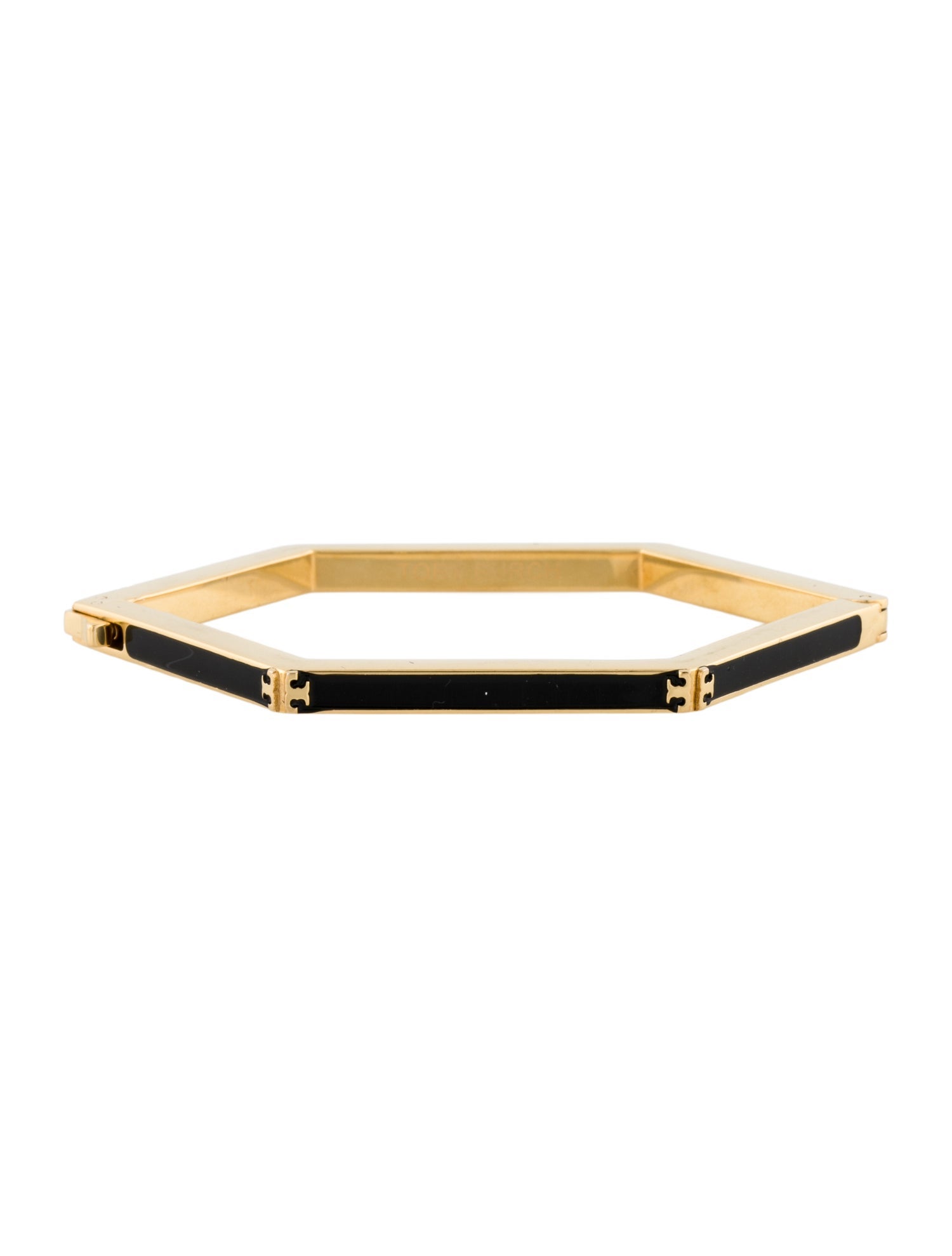Tory Burch Enamel Hexagon Logo Hinged Bangle Bracelet