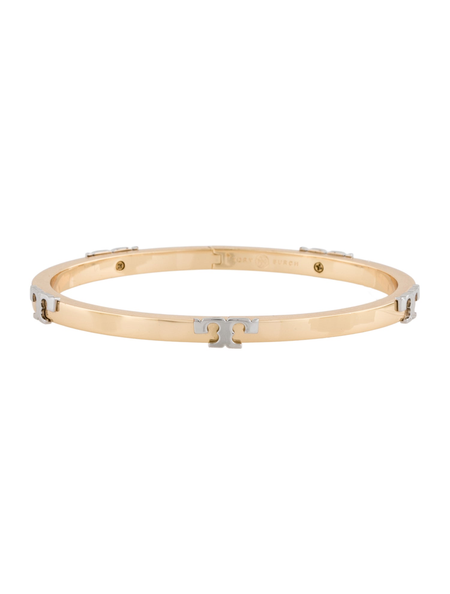 Tory Burch Two-Tone Serif-T Stackable Hinged Bangle Bracelet
