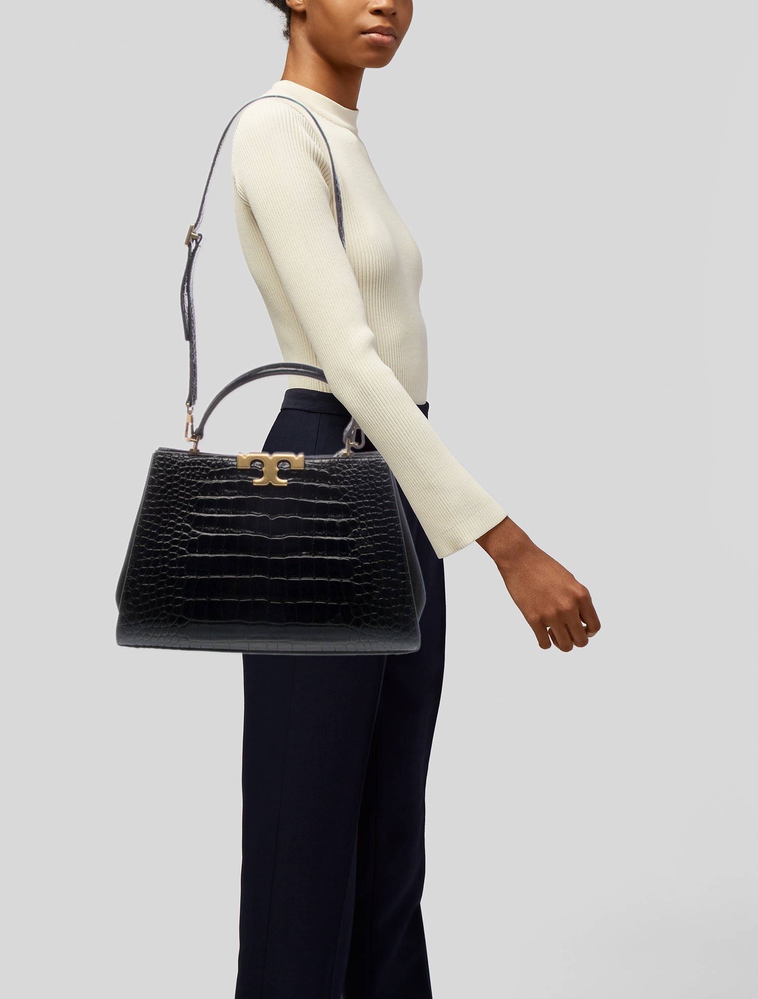 Tory Burch Embossed Leather Top Handle Bag