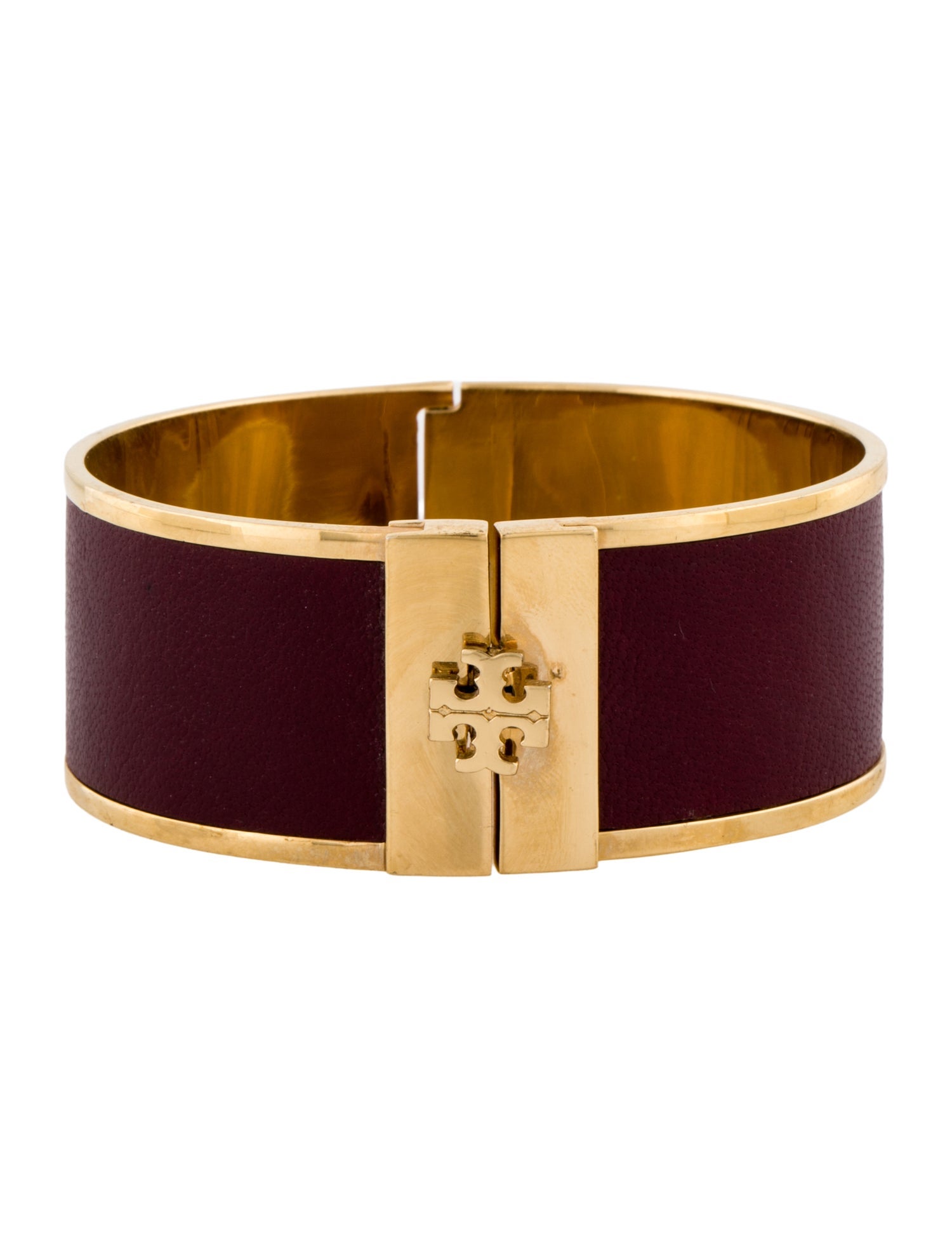 Tory Burch Leather Inlay Hinged Bangle Bracelet