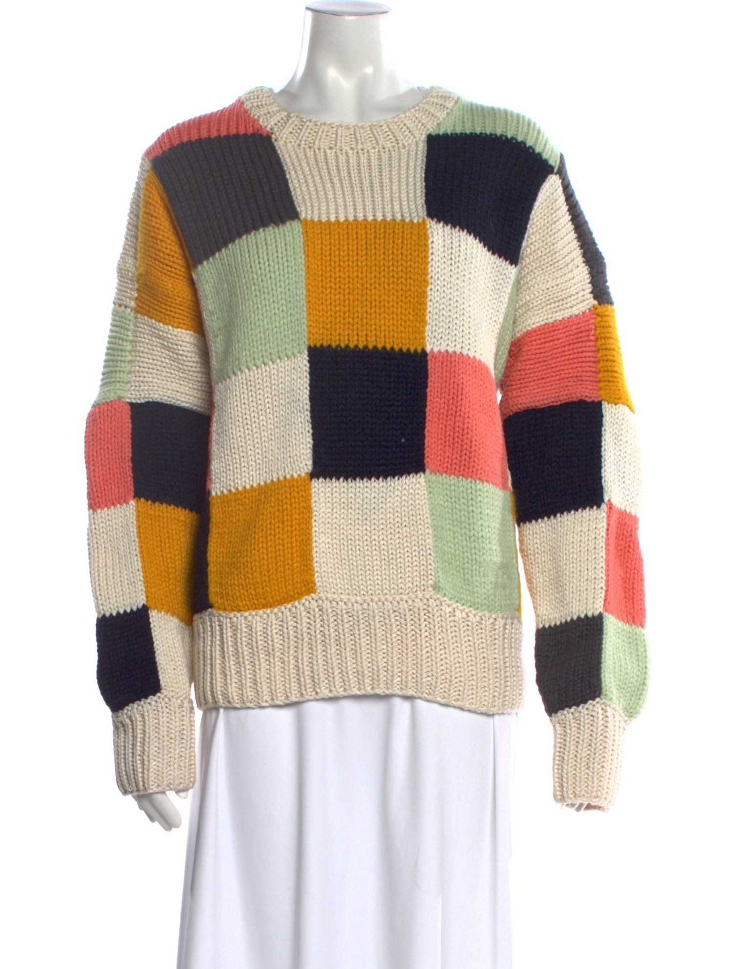 Tory Burch Colorblock Pattern Scoop Neck Sweater