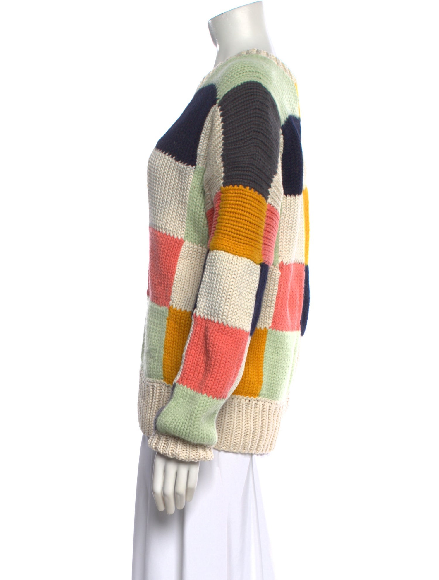 Tory Burch Colorblock Pattern Scoop Neck Sweater
