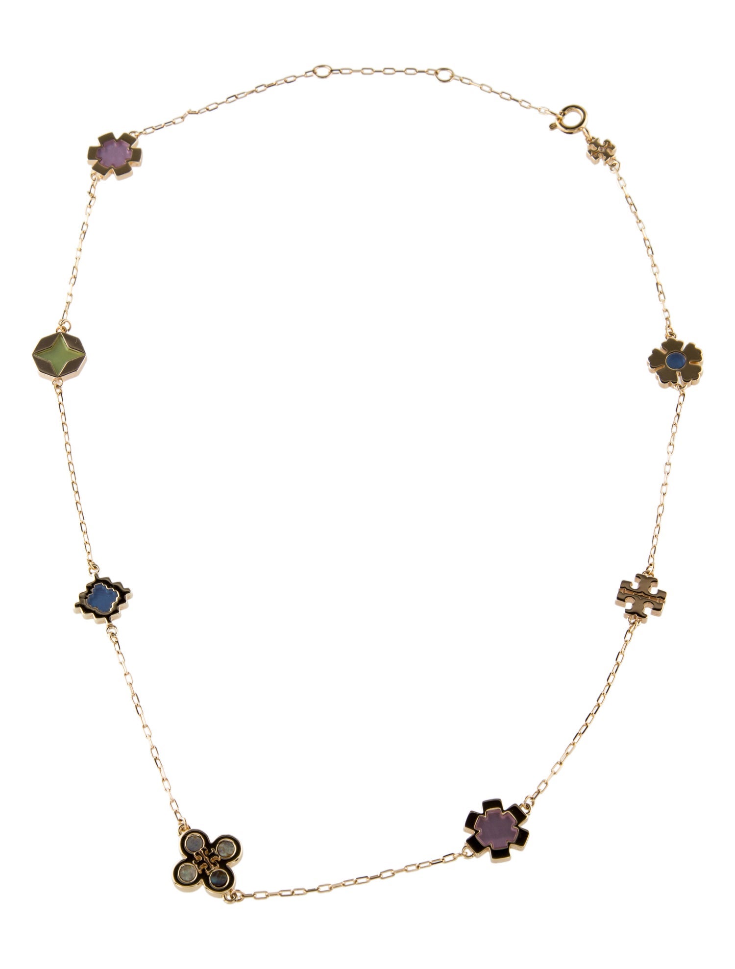 Tory Burch Mother Of Pearl & Resin Kira Clover Station Necklace