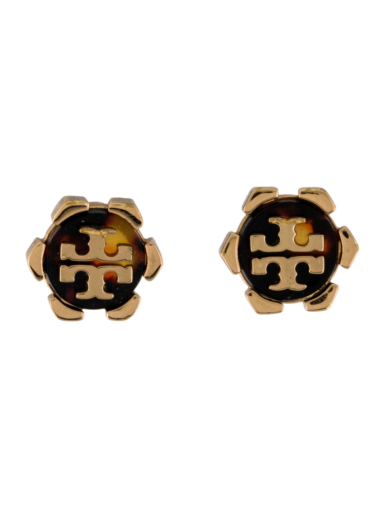 Tory Burch Resin Tortoise Logo Stud Earrings