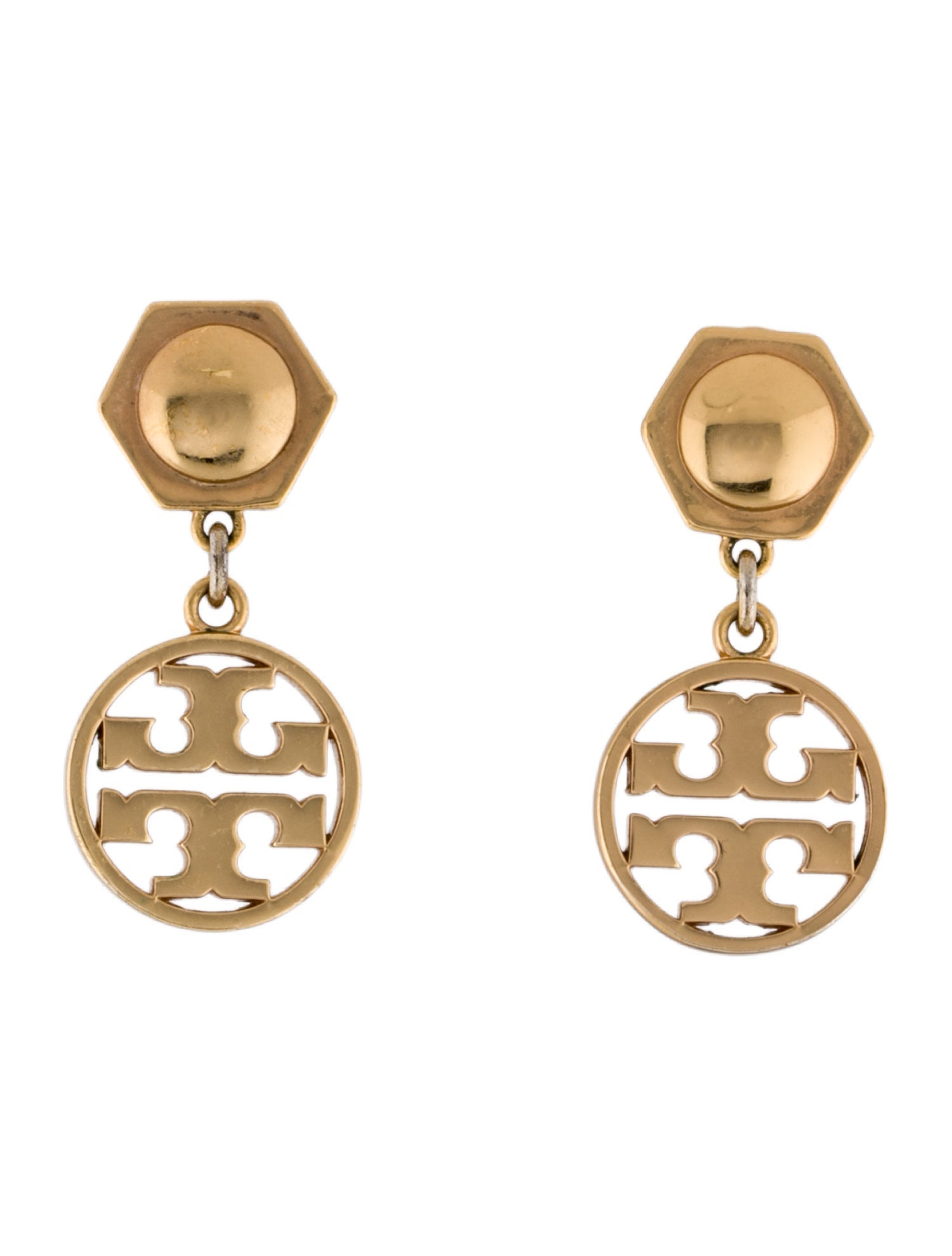 Tory Burch Hexagonal & Logo Circle Drop Earrings