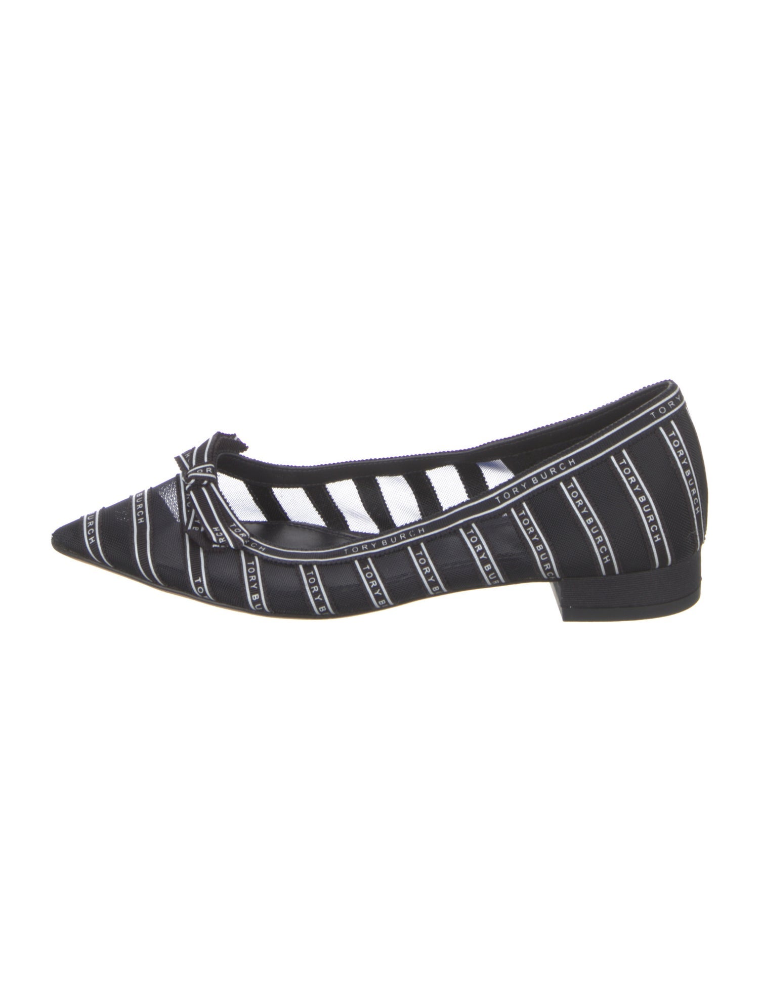 Tory Burch Striped Bow Accents Ballet Flats