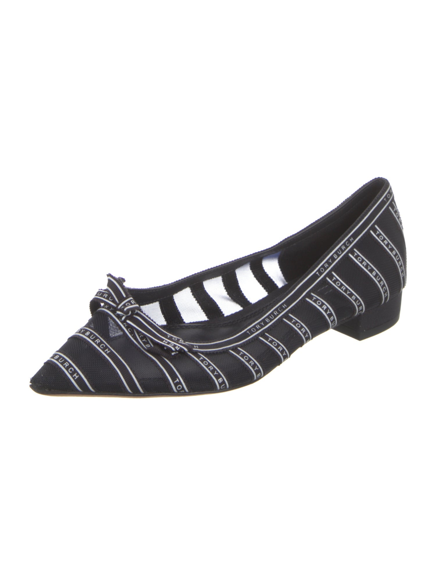 Tory Burch Striped Bow Accents Ballet Flats