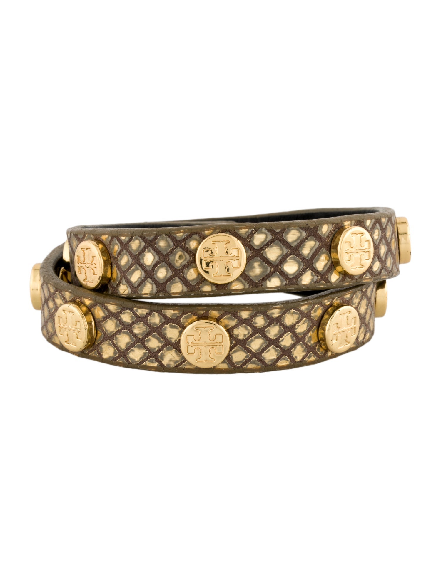 Tory Burch Leather studded Logo Wrap Bracelet