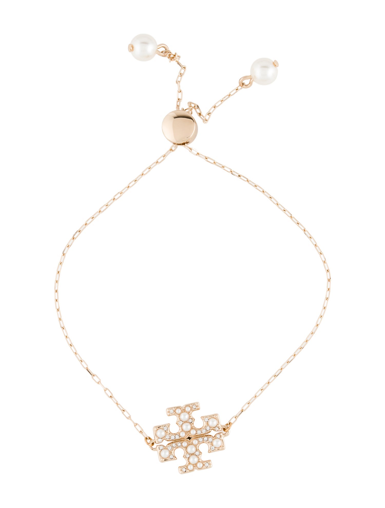 Tory Burch Pearl Pave Logo Slider Bracelet