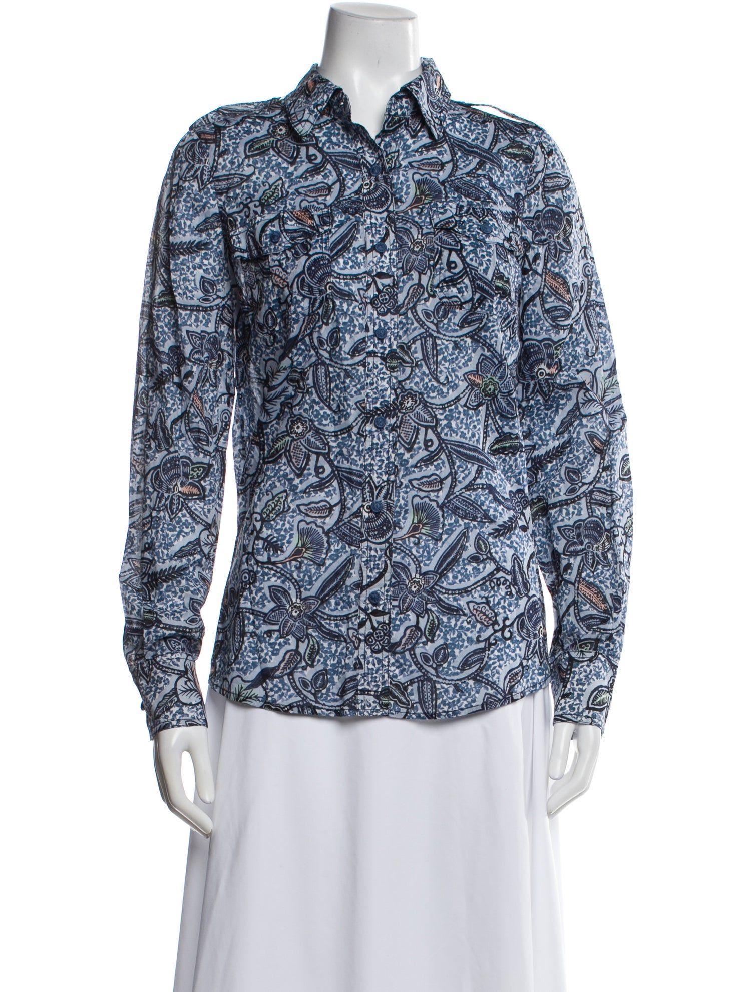 Tory Burch Paisley Print Long Sleeve Button-Up Top