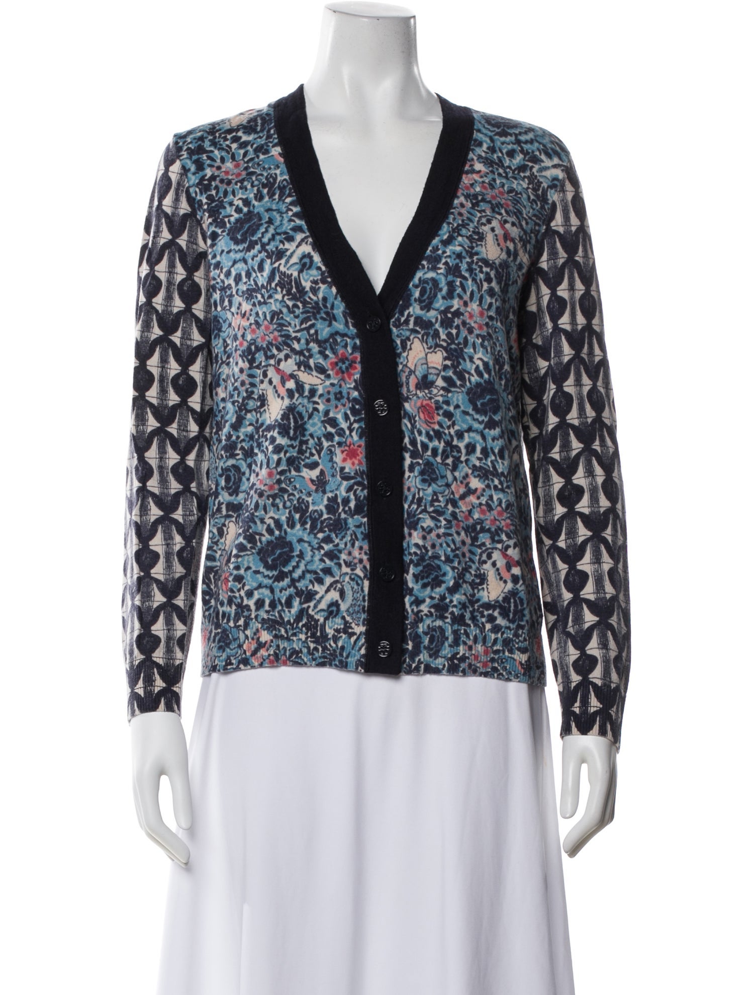 Tory Burch Printed V-Neck Sweater