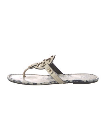 Pre-owned Tory Burch Leather Tie-dye Print Flip Flops In White