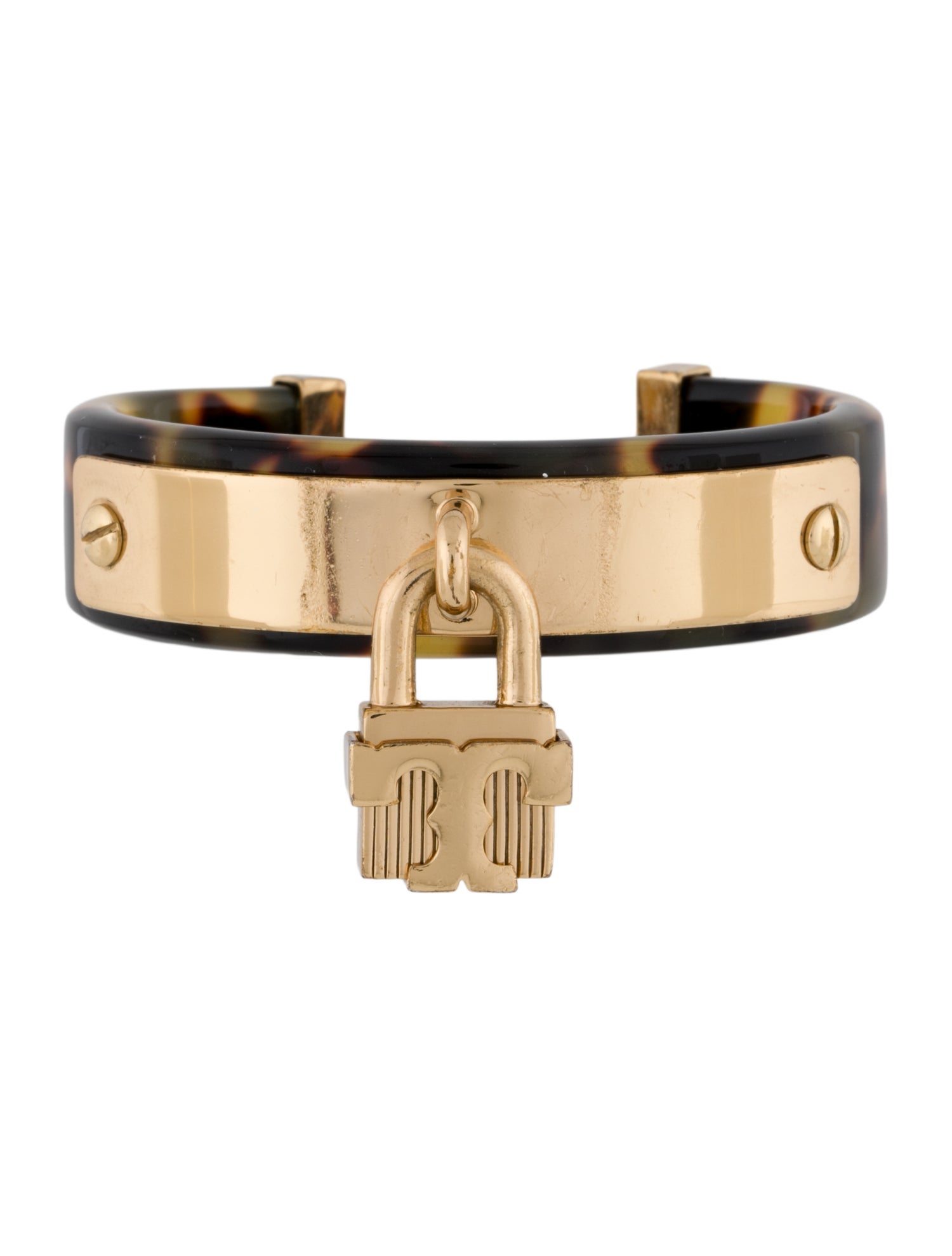 Tory Burch Resin Tortoise Logo Charm Cuff Bracelet