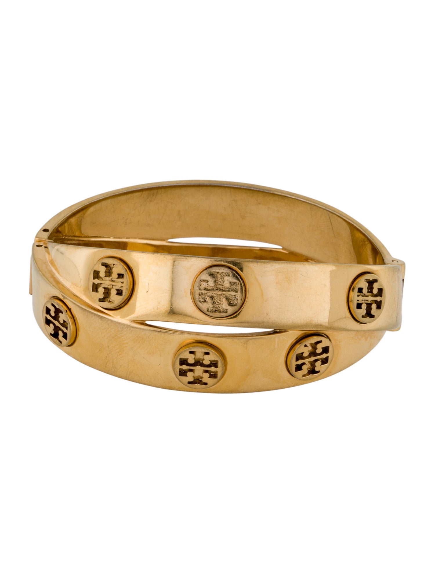 Tory Burch Logo Double Wrap Hinged Bracelet
