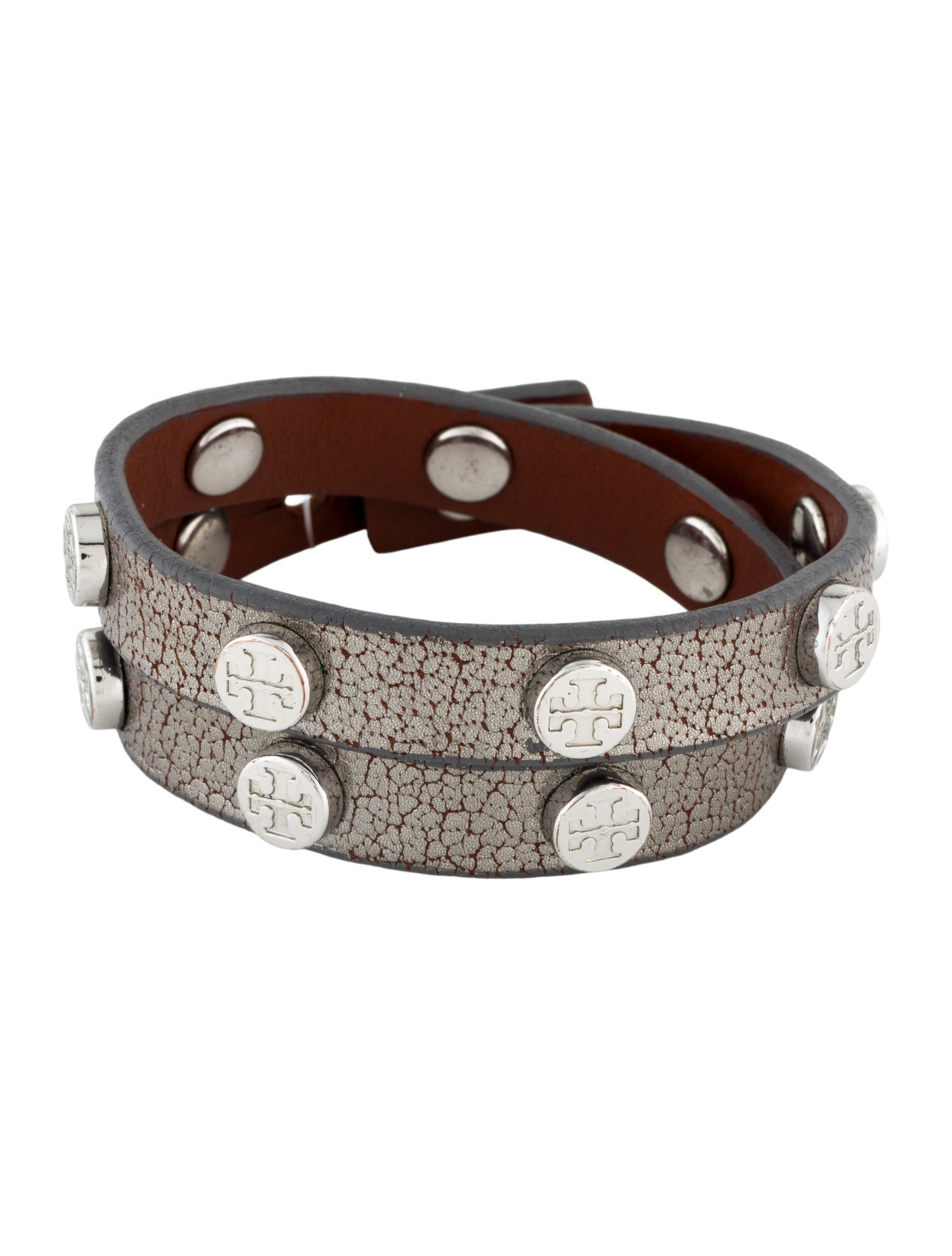 Tory Burch Leather Studded Double Wrap Bracelet