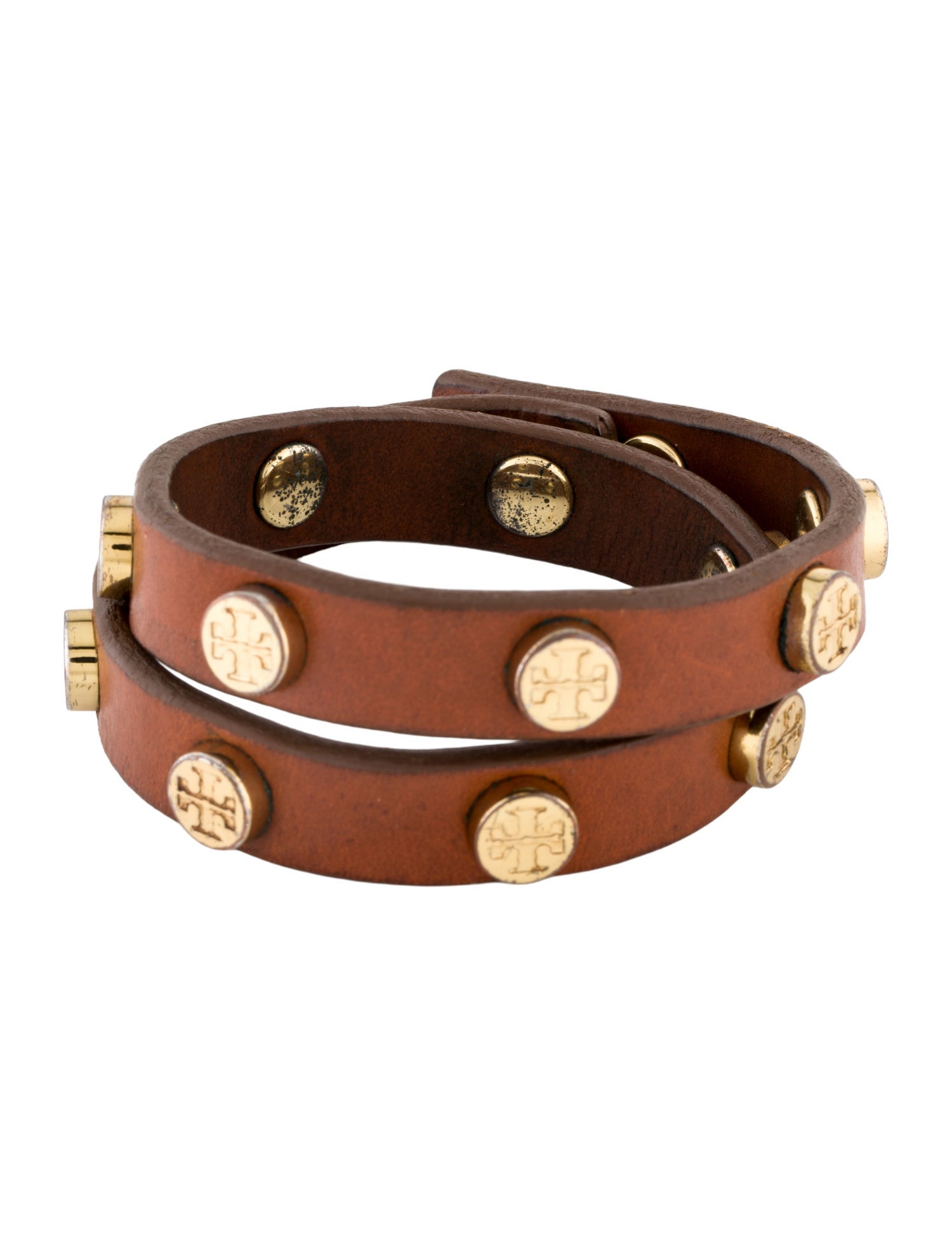 Tory Burch Leather Studded Double Wrap Bracelet