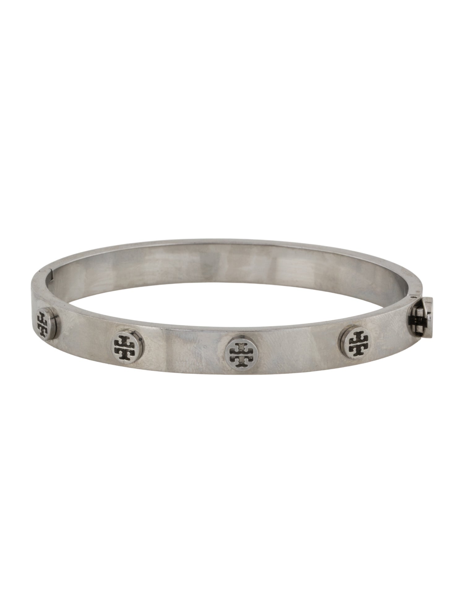 Tory Burch Logo Studded Hinged Bangle Bracelet
