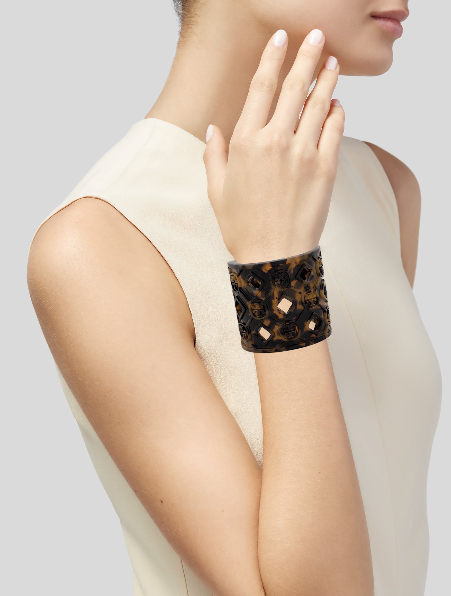 Tory Burch Resin Logo Cutout Cuff Bracelet