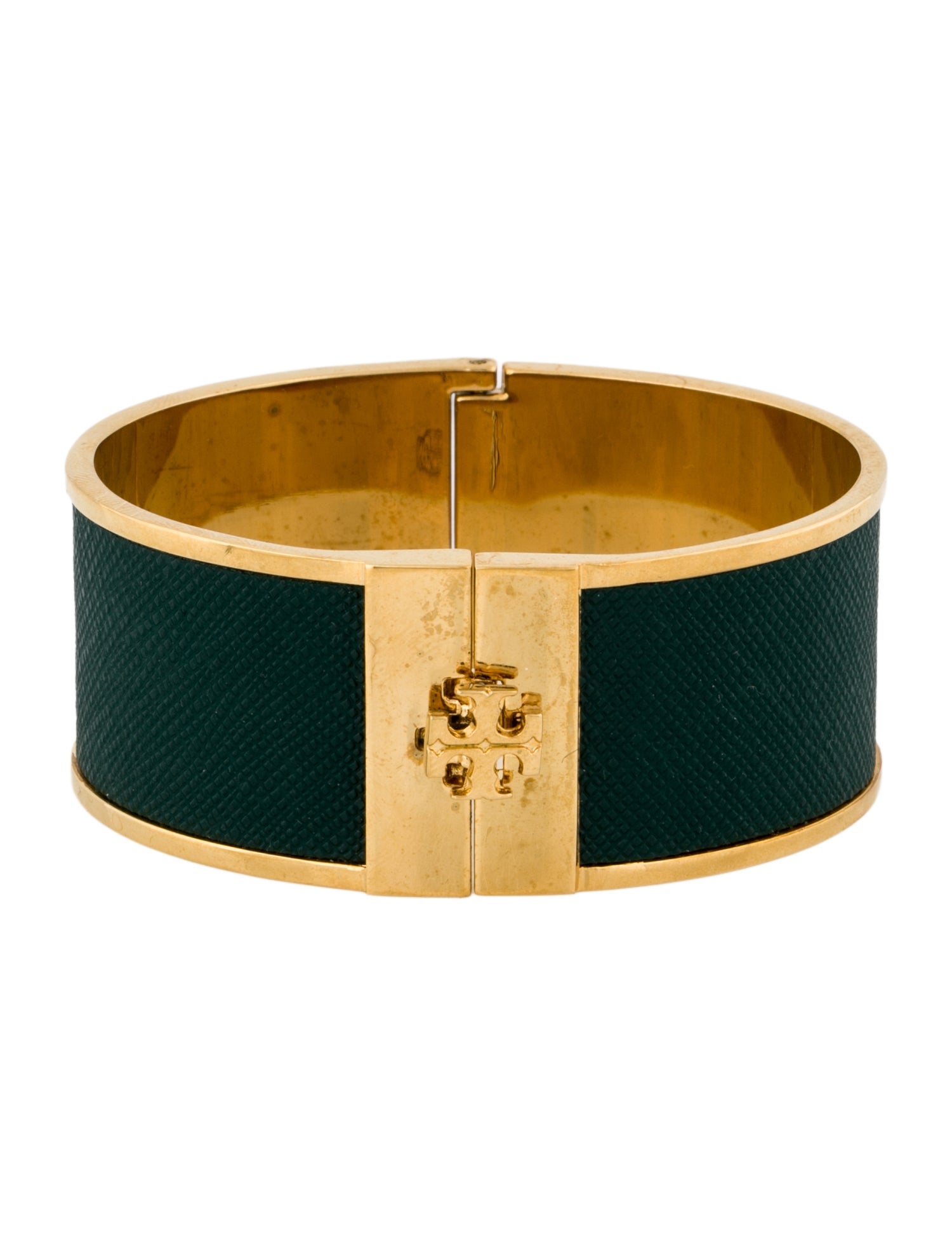 Tory Burch Leather Inlay Hinged Bangle Bracelet