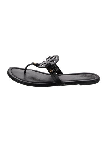 Pre-owned Tory Burch Leather Studded Accents Flip Flops In Black
