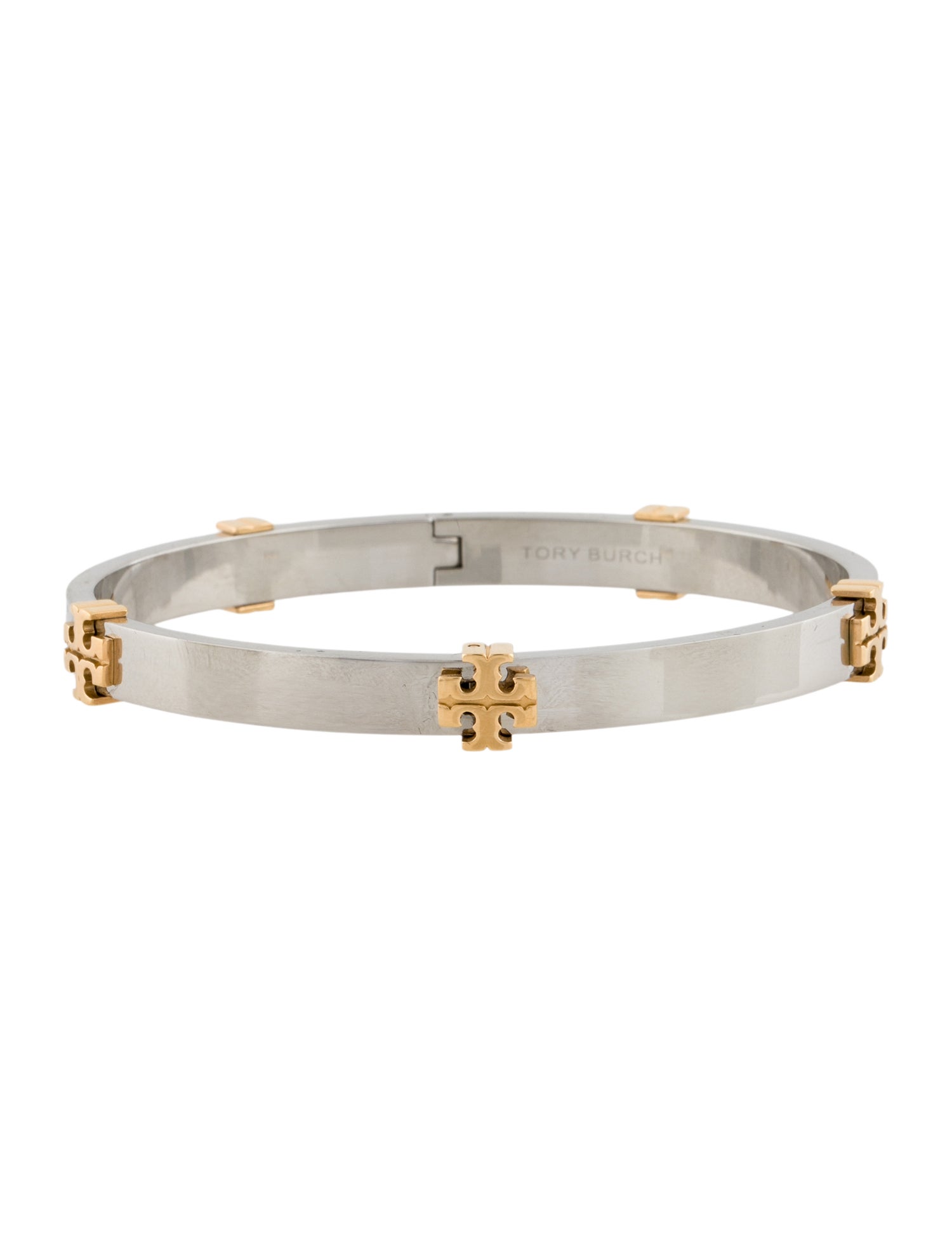 Tory Burch Two-Tone Logo Hinged Bangle Bracelet