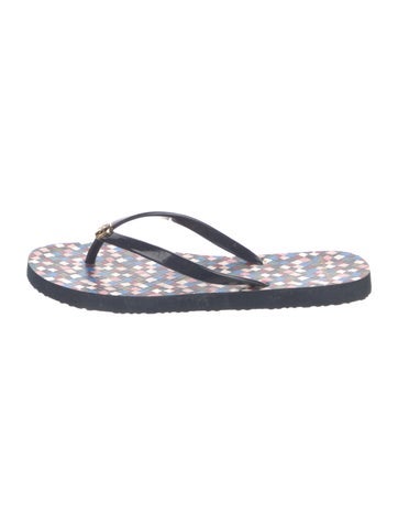 Pre-owned Tory Burch Rubber Printed Flip Flops In Orange