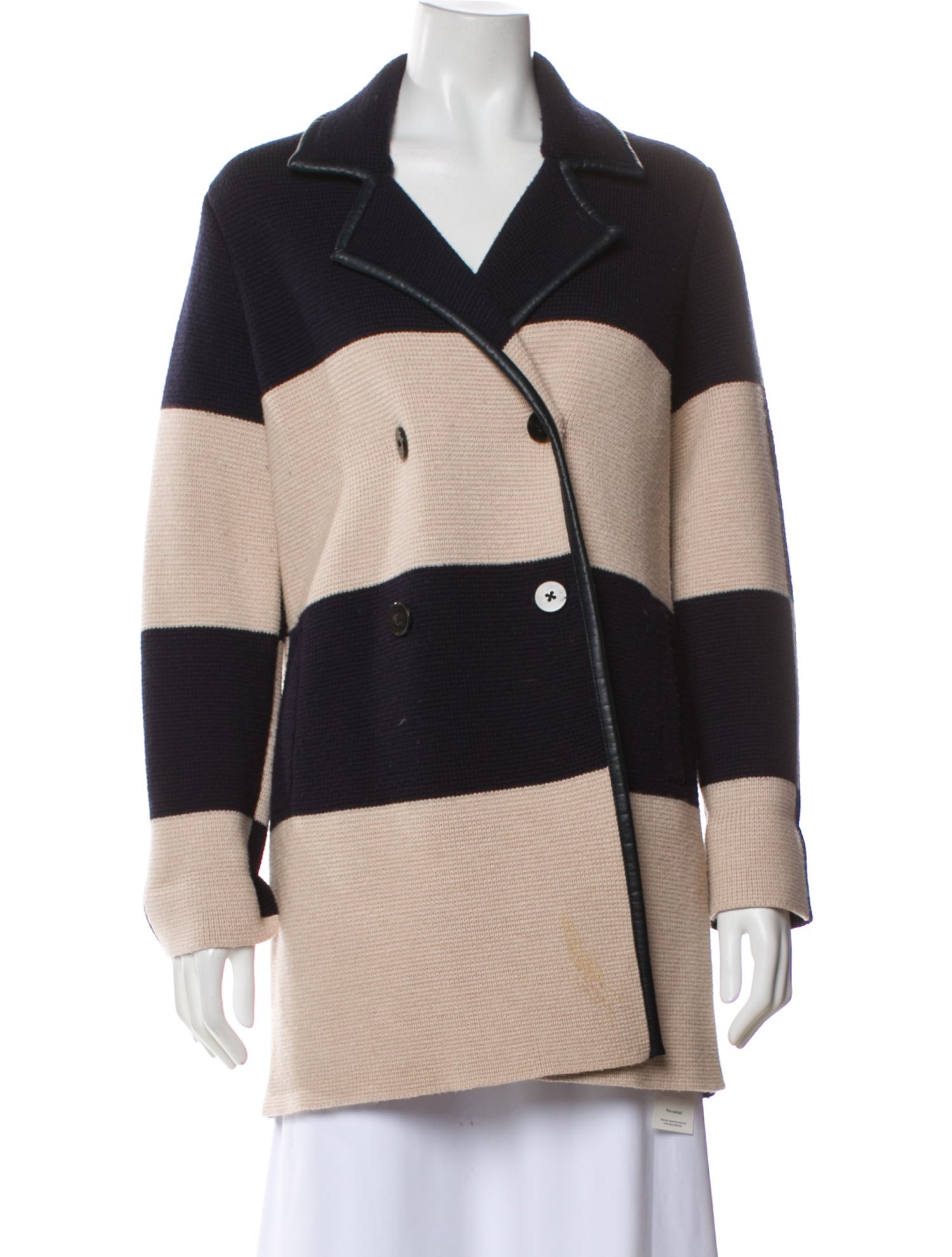 Tory Burch Merino Wool Colorblock Pattern Peacoat