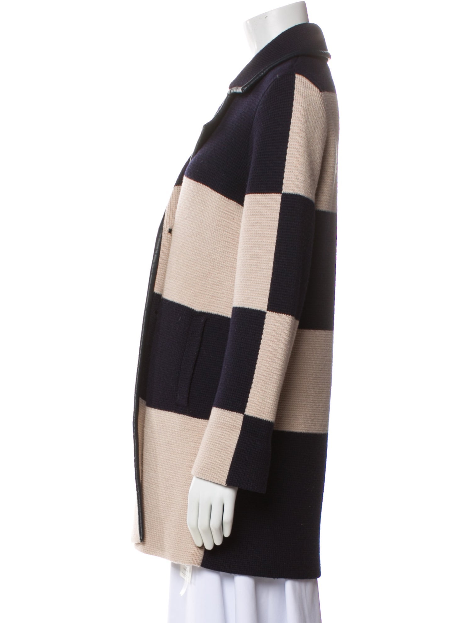 Tory Burch Merino Wool Colorblock Pattern Peacoat