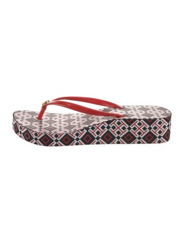 Pre-owned Tory Burch Rubber Printed Flip Flops In Red