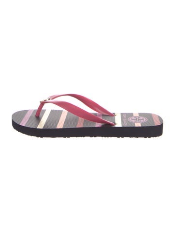 Pre-owned Tory Burch Rubber Printed Flip Flops In Blue