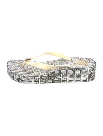 Pre-owned Tory Burch Rubber Printed Flip Flops In Multi